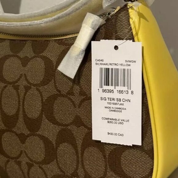 Coach Teri Shoulder Bag Brown CA548 Signature Canvas Yellow Crossbody ORGPKG - Picture 13 of 13